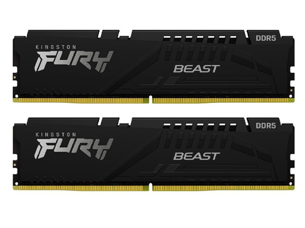 64GB (Kit of 2*32GB) DDR5-5600 Kingston FURY® Beast DDR5 EXPO, PC44800, CL40, 2Rx8, 1.25V, Auto-overclocking, Asymmetric BLACK low-profile heat spreader, AMD® EXPO v1.0 andIntel® Extreme Memory Profiles (Intel® XMP) 3.0.