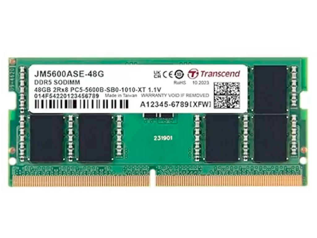 48GB DDR5-5600MHz SODIMM Transcend JetRam JM5600ASE-48G, (3Gx8)x16, 2Rx8, CL46, 1.1V Capacitatea Memoriei (Total) 48GB Tip Memorie DDR5 SDRAM Frecven%3Fa memorie 5600 MHz Laten%3Fa CAS CL46 Tensiune RAM 1.1V