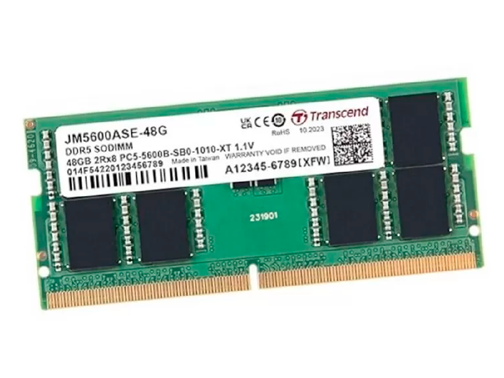 48GB DDR5-5600MHz SODIMM Transcend JetRam JM5600ASE-48G, (3Gx8)x16, 2Rx8, CL46, 1.1V Capacitatea Memoriei (Total) 48GB Tip Memorie DDR5 SDRAM Frecven%3Fa memorie 5600 MHz Laten%3Fa CAS CL46 Tensiune RAM 1.1V - миниатюра 2