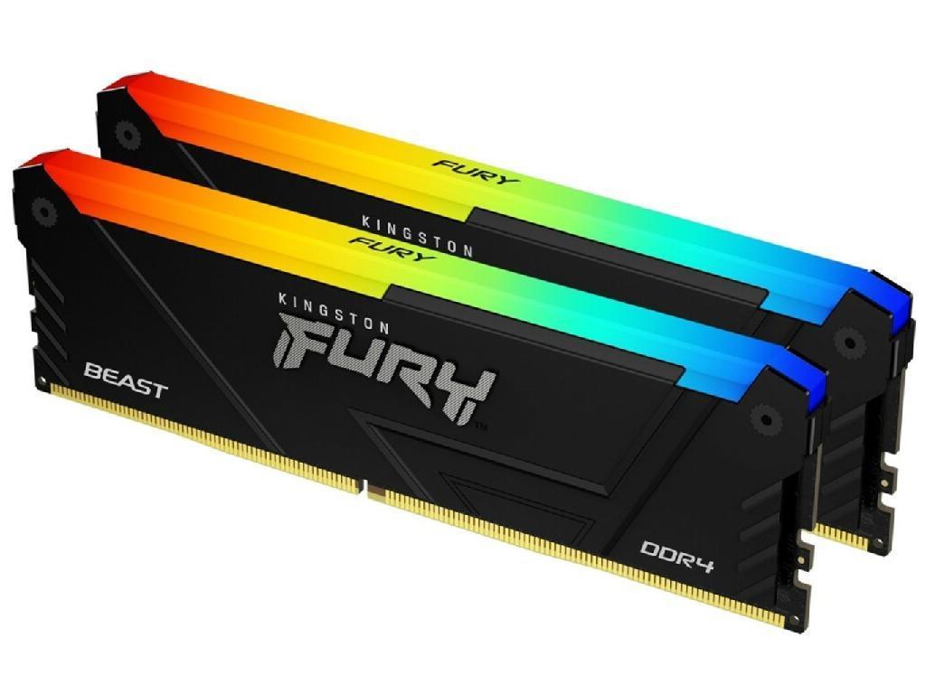 64GB (Kit of 2*32GB) DDR4-3600 Kingston FURY® Beast DDR4 RGB, PC28800, CL18, 2Rx8, 1.35V, Auto-overclocking, Asymmetric BLACK low-profile heat spreader, Dynamic RGB effects featuring Kingston FURY Infrared Sync technology, Intel XMP 2.0 (Extreme Memory Profiles) - миниатюра 2