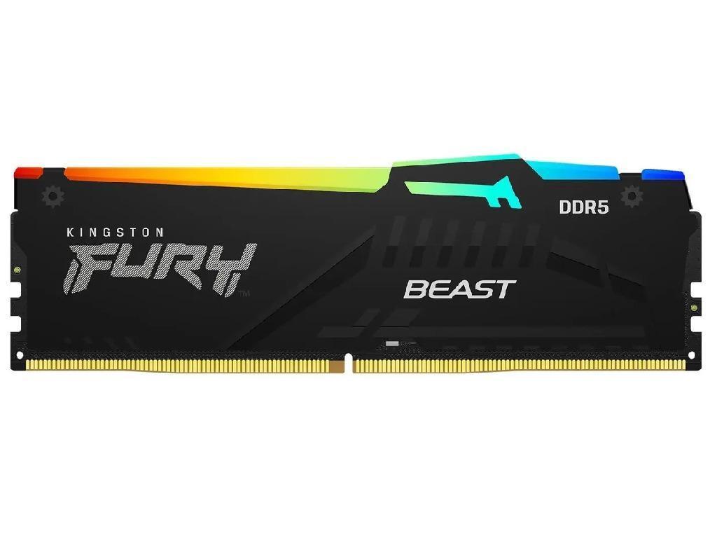 32GB (Kit of 2*16GB) DDR5-6400 Kingston FURY® Beast DDR5 RGB EXPO, PC51200, CL32, 1Rx8, 1.4V, Auto-overclocking, Asymmetric BLACK Large heat spreader, Dynamic RGB effects featuring HyperX Infrared Sync technology, AMD® EXPO v1.1 and Intel® Extreme Memory Profiles (Intel® XMP) 3.0