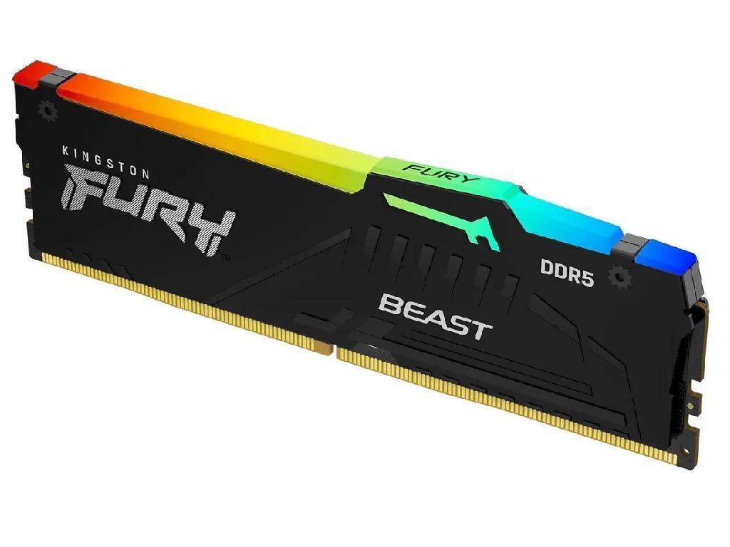 32GB (Kit of 2*16GB) DDR5-6400 Kingston FURY® Beast DDR5 RGB EXPO, PC51200, CL32, 1Rx8, 1.4V, Auto-overclocking, Asymmetric BLACK Large heat spreader, Dynamic RGB effects featuring HyperX Infrared Sync technology, AMD® EXPO v1.1 and Intel® Extreme Memory Profiles (Intel® XMP) 3.0 - миниатюра 2