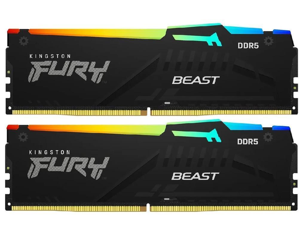 32GB (Kit of 2*16GB) DDR5-6000 Kingston FURY® Beast DDR5 RGB EXPO, PC48000, CL36, 1Rx8, 1.35V, Auto-overclocking, Asymmetric BLACK Large heat spreader, Dynamic RGB effects featuring HyperX Infrared Sync technology, AMD® EXPO v1.0 and Intel® Extreme Memory Profiles (Intel® XMP) 3.0