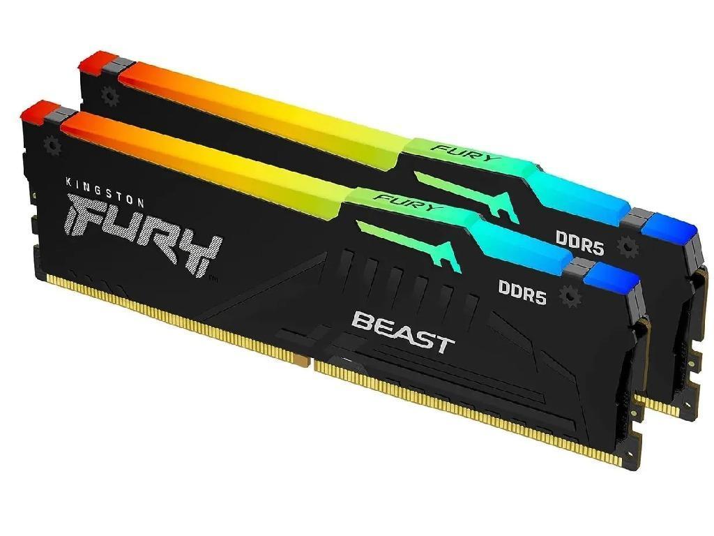 32GB (Kit of 2*16GB) DDR5-6000 Kingston FURY® Beast DDR5 RGB EXPO, PC48000, CL36, 1Rx8, 1.35V, Auto-overclocking, Asymmetric BLACK Large heat spreader, Dynamic RGB effects featuring HyperX Infrared Sync technology, AMD® EXPO v1.0 and Intel® Extreme Memory Profiles (Intel® XMP) 3.0 - миниатюра 2