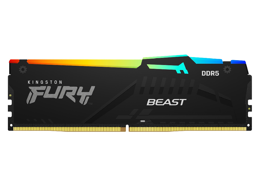32GB DDR5-5600 Kingston FURY® Beast DDR5 RGB EXPO, PC44800, CL36, 1.25V, 2Rx8, Auto-overclocking, Asymmetric BLACK Large heat spreader, Dynamic RGB effects featuring HyperX Infrared Sync technology, AMD® EXPO v1.0 and Intel® Extreme Memory Profiles (Intel® XMP) 3.0
