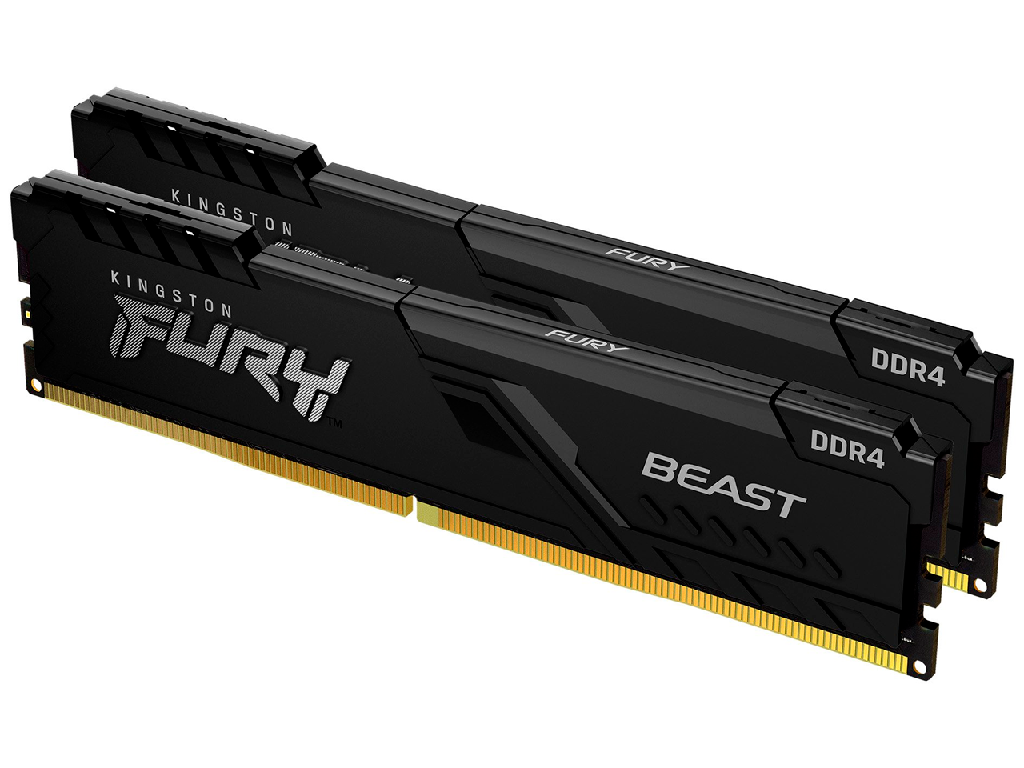 32GB (Kit of 2*16GB) DDR4-3200 Kingston FURY® Beast DDR4, PC25600, CL16, 1.35V, 1Gx8, Kingston's proprietary chips, Auto-overclocking, Asymmetric BLACK low-profile heat spreader, Intel XMP Ready (Extreme Memory Profiles)