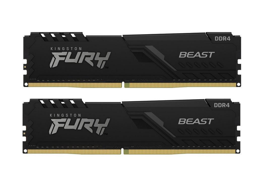 32GB (Kit of 2*16GB) DDR4-3200 Kingston FURY® Beast DDR4, PC25600, CL16, 1.35V, 1Gx8, Auto-overclocking, Asymmetric BLACK low-profile heat spreader, Intel XMP Ready (Extreme Memory Profiles)