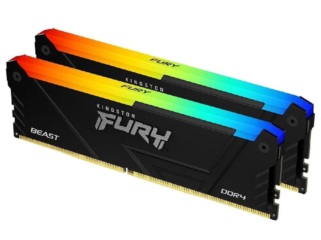 32GB (Kit of 2*16GB) DDR4-3200 Kingston FURY® Beast DDR4 RGB, PC25600, CL16, 1Rx8, 1.35V, Auto-overclocking, Asymmetric BLACK low-profile heat spreader, Dynamic RGB effects featuring Kingston FURY Infrared Sync technology, Intel XMP Ready (Extreme Memory Profiles) - миниатюра 2
