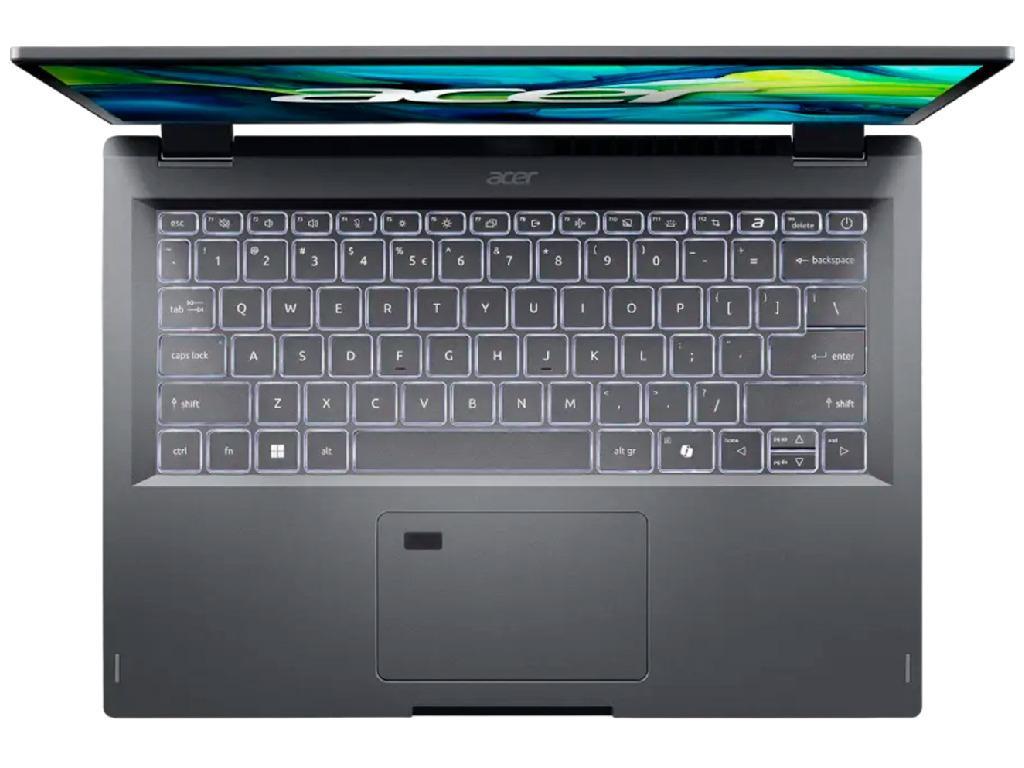NB Acer 14.0" Aspire Spin 14 ASP14-51MTN Gray (Core 5 120U 16Gb 512Gb Win 11) 14.0" WUXGA (1920x1200) Touch Glare, Intel Core 5 120U (10x Core, 2x 5.0GHz, 8x 3.8GHz, 12Mb), 16Gb (Onboard) LPDDR5, 512Gb PCIE, Intel Graphics, HDMI, 802.11ax, Bluetooth, 1x USB4, 2x USB-A, FHD Webcam, Fingerprint, Windows 11 Home, 3-cell 48Wh Battery, Illuminated Keyboard, 1.5kg, Steel Gray, Pen NX.KRUEU.002 - миниатюра 8