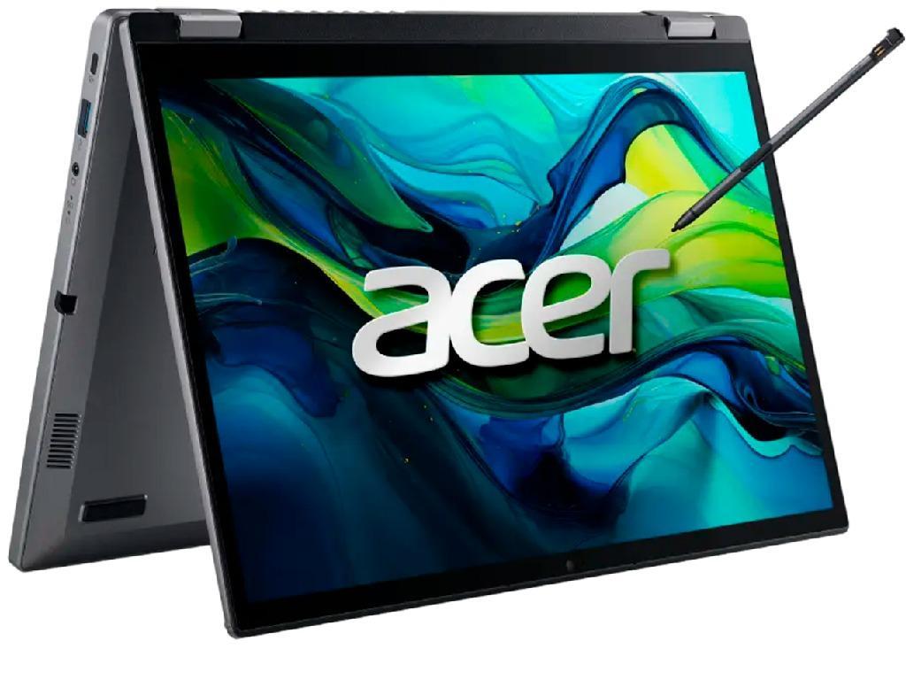 NB Acer 14.0" Aspire Spin 14 ASP14-51MTN Gray (Core 5 120U 16Gb 512Gb Win 11) 14.0" WUXGA (1920x1200) Touch Glare, Intel Core 5 120U (10x Core, 2x 5.0GHz, 8x 3.8GHz, 12Mb), 16Gb (Onboard) LPDDR5, 512Gb PCIE, Intel Graphics, HDMI, 802.11ax, Bluetooth, 1x USB4, 2x USB-A, FHD Webcam, Fingerprint, Windows 11 Home, 3-cell 48Wh Battery, Illuminated Keyboard, 1.5kg, Steel Gray, Pen NX.KRUEU.002 - миниатюра 2