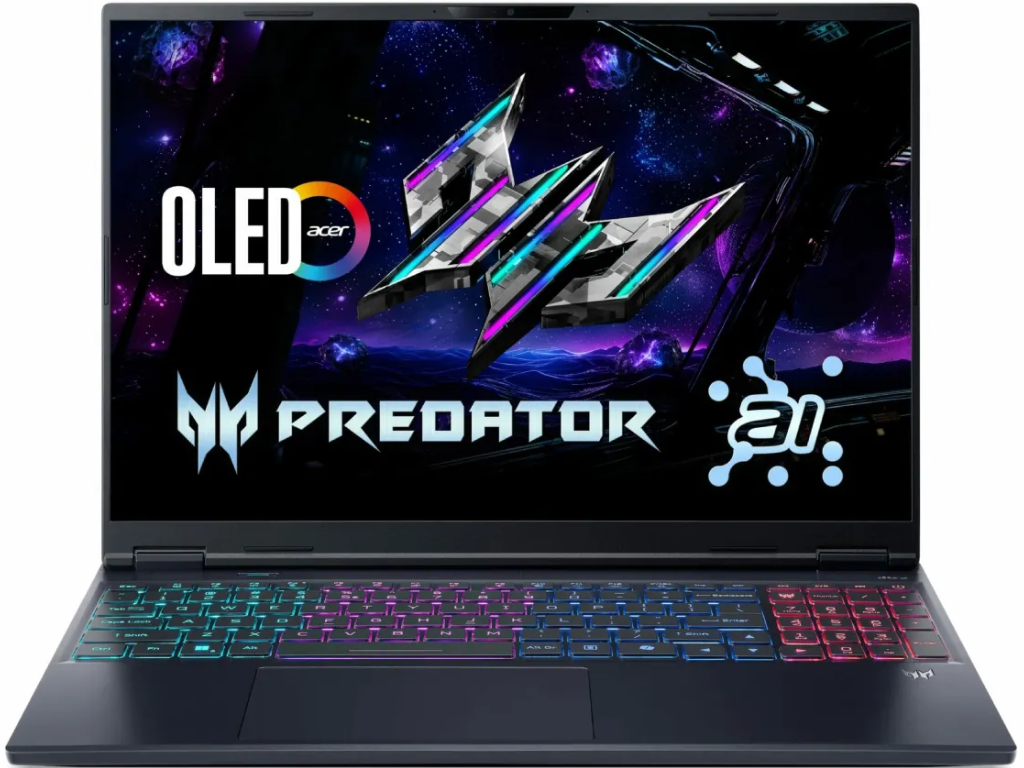 NB Acer 16.0" Predator Helios Neo 16S AI PHN16S-71 Black (Core Ultra 9 275HX 32Gb 1Tb 5070 Ti 12Gb) 16.0" OLED WQXGA (2560x1600) 240Hz Non-glare, Intel Core Ultra 9 275HX (24x Core, 8x 5.4GHz, 16x 4.6GHz, 40Mb), 32Gb (1x 32Gb) DDR5-6400, 1Tb PCIE, GeForce RTX 5070 Ti 12Gb, HDMI, Gbit Ethernet, 802.11ax, 1x TB4, 1x USB4, 3x USB-A, Card Reader, FHD Webcam, Linux, 76Wh Battery, Illuminated RGB Keyboard, 2.3kg, Abyssal Black
