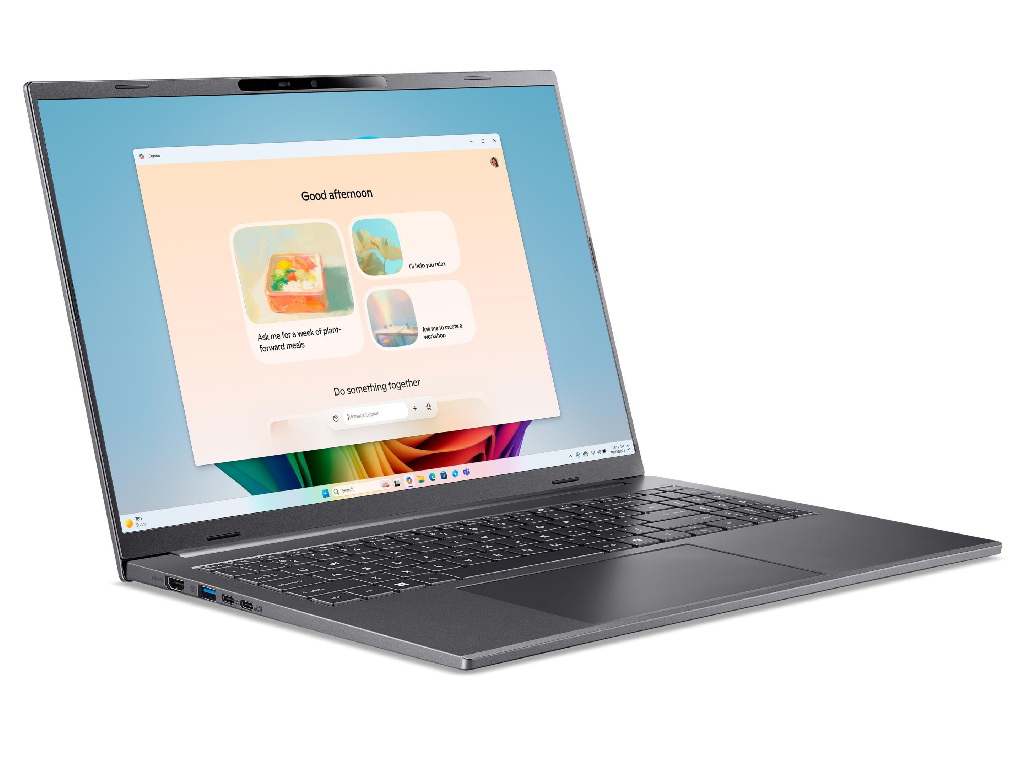 NB Acer 16.0" Aspire 16 AI OLED A16-61M Gray (Ryzen AI 5 330 16Gb 1Tb) 16.0" OLED WUXGA (2048x1280) Non-glare, AMD Ryzen AI 5 330 (4x Core, 2.0GHz - 4.5GHz, 8Mb), 16Gb (Onboard) LPDDR5X, 1Tb PCIE, AMD Radeon Graphics, HDMI, 802.11ax, 2x USB4, 2x USB-A, Card Reader, FHD Webcam, Linux, 65Wh Battery, Illuminated Keyboard, 1.55kg, Steel Gray - миниатюра 3