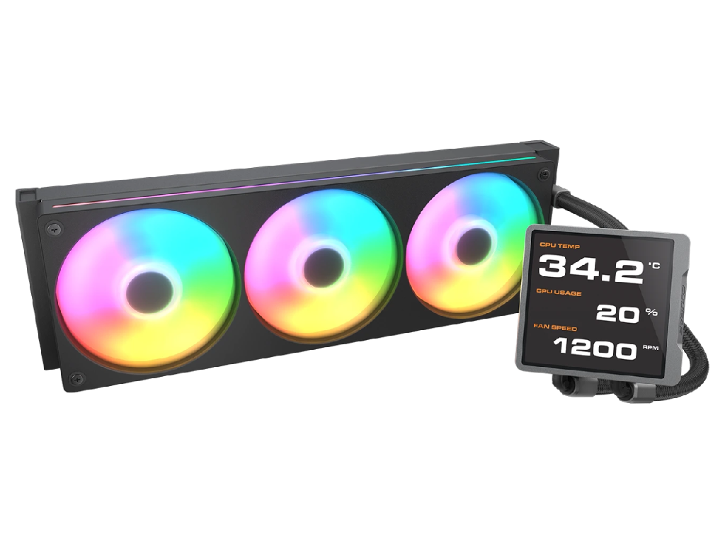 AIO Liquid Cooling Cougar "Poseidon Vistek PRO ARG Argb 360 3F38 Dba 782 CFM3X120MMARGBDISPLAY 395 2170G Black Httpscougargamingcomproductscoolingposeidonvistekproargb