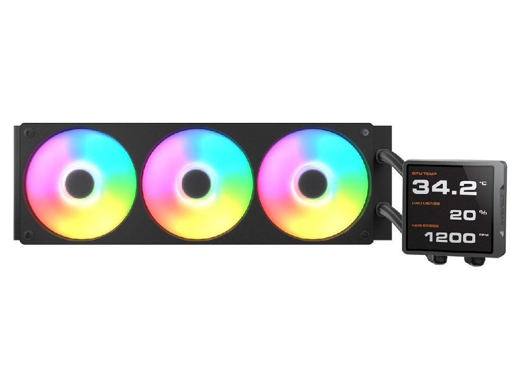 AIO Liquid Cooling Cougar "Poseidon Vistek PRO ARG Argb 360 3F38 Dba 782 CFM3X120MMARGBDISPLAY 395 2170G Black Httpscougargamingcomproductscoolingposeidonvistekproargb - миниатюра 2