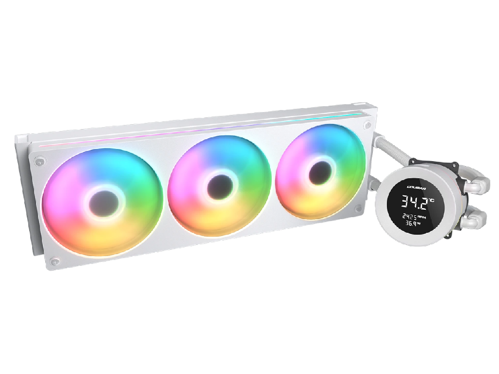 AIO Liquid Cooling Cougar "Poseidon Vistek ARGB 36 360 White 3F38 Dba 782 CFM2X120MMARGB2240G White Dimensiune Ventilatoare 120 Mm Numarul De Ventilatoare Incluse 3 Conector Pentru Ventilator