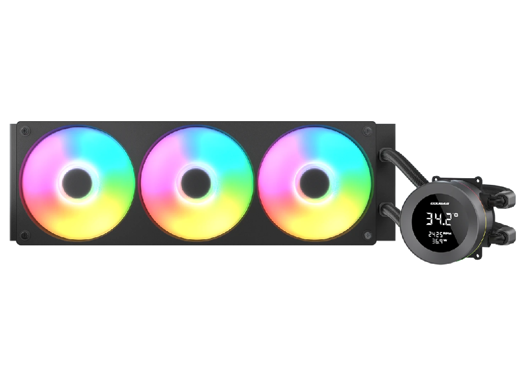AIO Liquid Cooling Cougar "Poseidon Vistek ARGB 36 360 3F38 Dba 782 CFM2X120MMARGB2240G Black Dimensiune Ventilatoare 120 Mm Numarul De Ventilatoare Incluse 3 Conector Pentru Ventilator 4 Pini