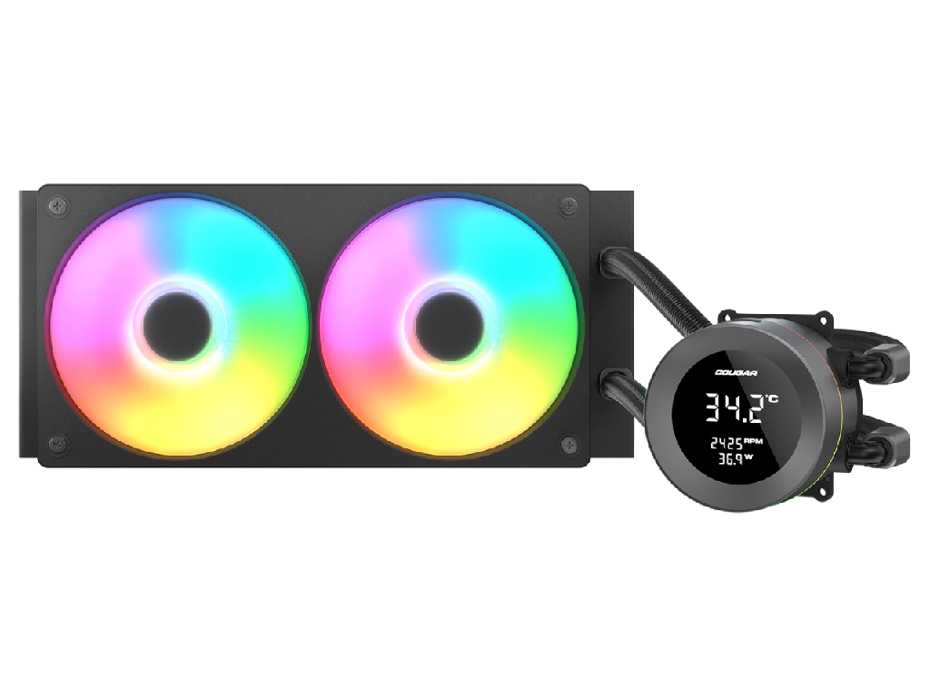 AIO Liquid Cooling Cougar "Poseidon Vistek ARGB 24 240 3F38 Dba 782 CFM2X120MMARGB1800G Black Httpscougargamingcomproductscoolingposeidonvistekargb