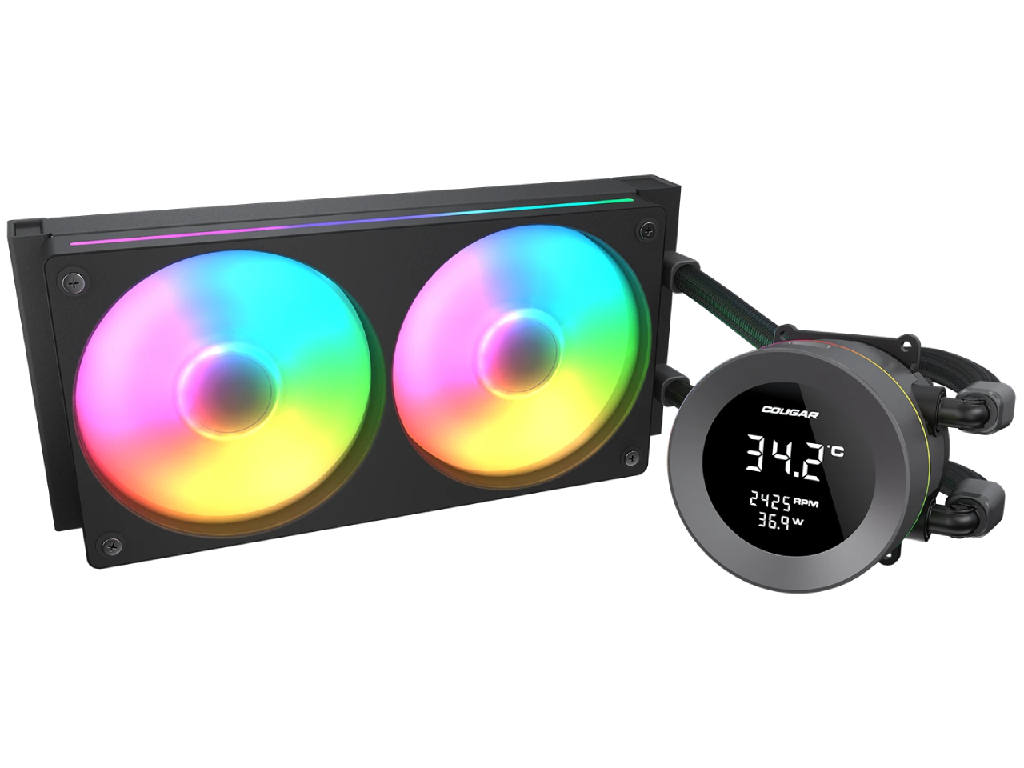 AIO Liquid Cooling Cougar "Poseidon Vistek ARGB 24 240 3F38 Dba 782 CFM2X120MMARGB1800G Black Httpscougargamingcomproductscoolingposeidonvistekargb - миниатюра 2