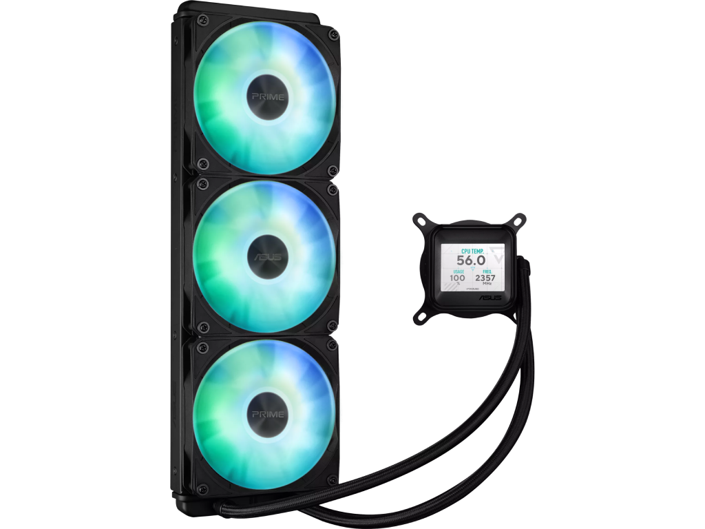 AIO Liquid Cooling Asus "PRIME LC 360 ARGB LCD&quo 365DBA 3X120MM Argb 8003600RPM 7722CFM Dimensiune Ventilatoare 120 Mm Numarul De Ventilatoare Incluse 3 Efecte De Iluminare Tip Led Argb Vit - миниатюра 2