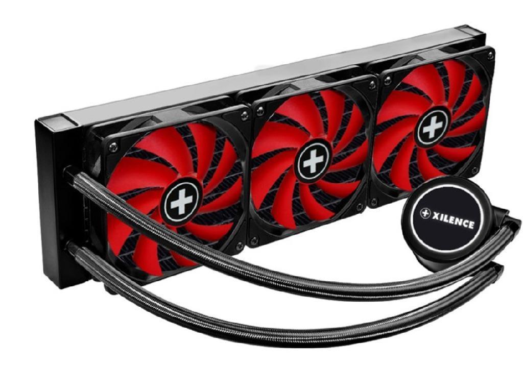 XILENCE Liquid Cooler (XC978) "LiQuRizer 360" Performance A+ Socket LGA 2066/2011/1200/1151/1150/1155/1156/1366 TR4/AM4/FM2+/AM3+/AM3, up to 400W, 3x TF120 Fan 120x120x25mm, PWM fans 700-1600rpm, 18.0-35.2 dBA, 70CFM, pump 2100±10% RPM, 25dBA, 3 pin. Led lit pump head, Black