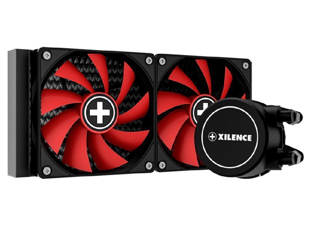 XILENCE Liquid Cooler (XC975) "LiQuRizer 240" Performance A+ Socket LGA 2066/2011/1200/1151/1150/1155/1156/1366 TR4/AM4/FM2+/FM2/FM1/AM3+/AM3/AM2+/AM2, up to 300W, 2x TF120 Red Fan 120x120x25mm, PWM fans 700-1800rpm, 18.0-32.2 dBA, 70CFM, pump 2100±10% rpm, 25dBA, 3 pin, LED lit Pump Head, Black
