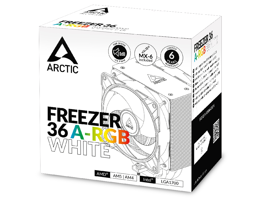 Cooler Arctic Freezer 36 A-RGB (White) for AMD Intel, Intel LGA1851/LGA1700, AMD AM4/AM5, 2 x FAN P12 PWM PST A-RGB 120mm, 200-2000rpm PWM, Fluid Dynamic Bearing, ACFRE00125A - миниатюра 5
