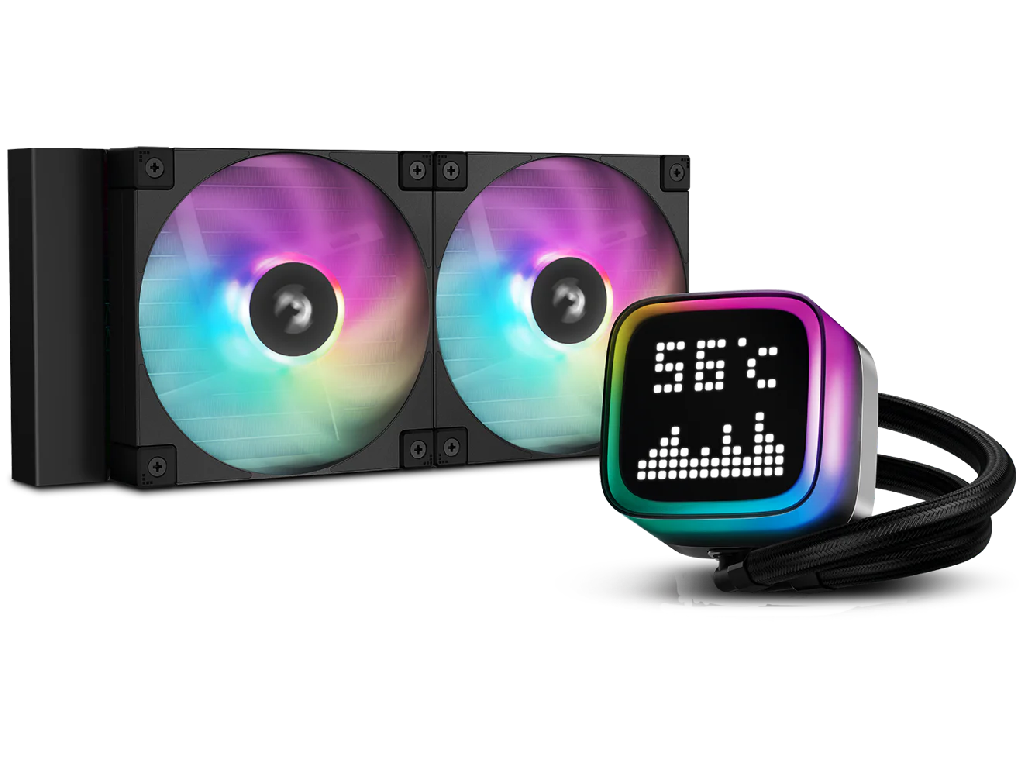 DEEPCOOL Liquid Cooler ”LP240”, 240mm radiator, Anti-Leak Technology, LGA1851/1700/1200/115x AM5/AM4, up to 280W, 2x 120mm ARGB FD12 fans 600~2400rpm, 38.71dBA, 72.04CFM, 4-pin PWM, Hydro Bearing, 5 PRO Pump 3400rpm, 3-phase, 6-slot, 4-pole motor, Dot-matrix Screen, Black