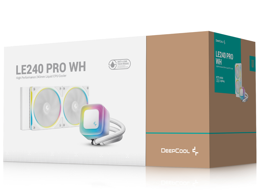 AIO Liquid Cooling Deepcool "LE240 PRO WH" ( 36.07dBA, 400-2400RPM, 66.23CFM, 2x120mm, 2500-3400 RPM, ARGB, 1347g.) White - миниатюра 6